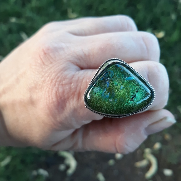 New Dichroic Glass 925 Silver Ring. - Picture 2 of 8